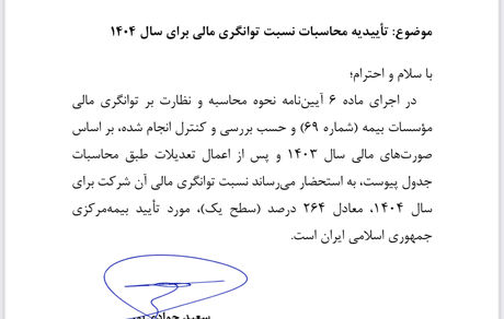 تأیید سطح یک توانگری مالی بیمه البرز از سوی بیمه مرکزی