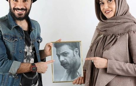 نوید محمدزاده و پریناز ایزدیار درکنار عکس بازیگر معروف + عکس